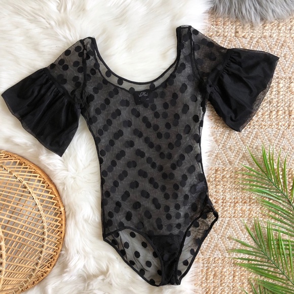 Valfre Tops - Valfré Puffy Sleeve Mesh Dotted Bodysuit S